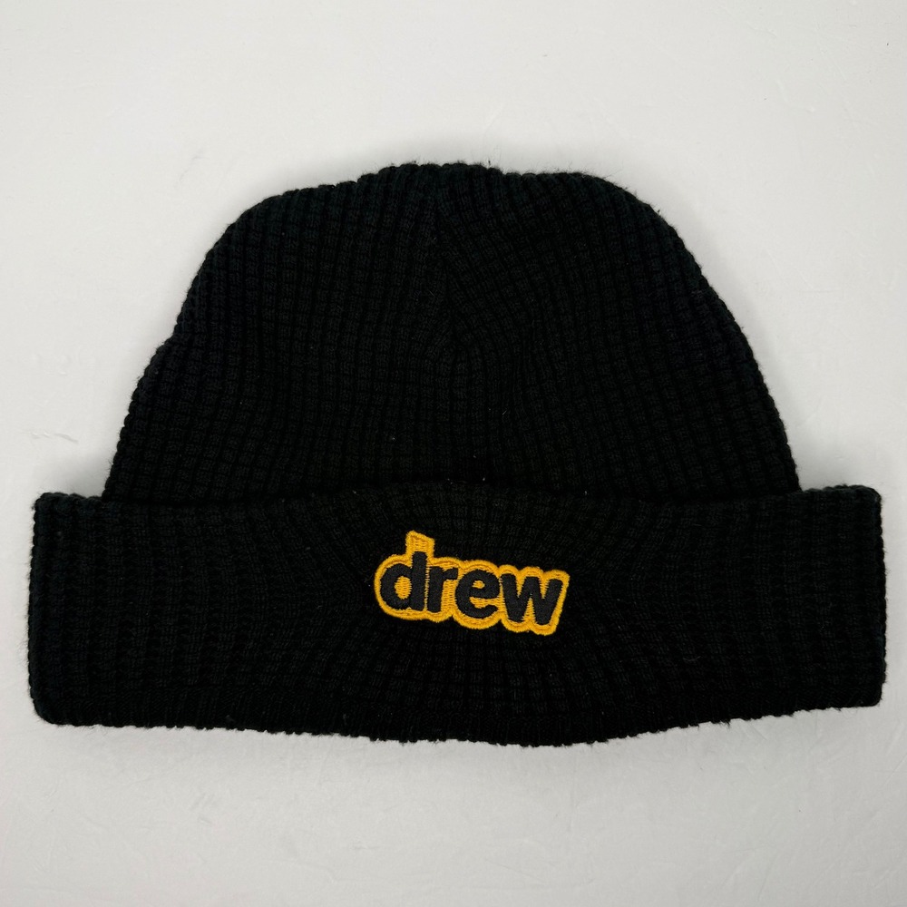 Drew House Waffle-Knit Beanie Black Embroidered Logo Thermal Knit Streetwear Hat
